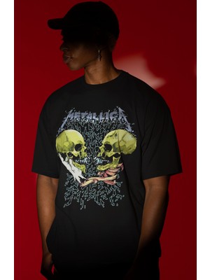 Sevbano Metallica Rock Metal Müzik Grubu Ön Baskılı Unisex Oversize Tişört
