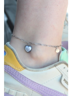 Paxteks 316L Çelik Gümüş Renk Kalp Model Kadın Halhal