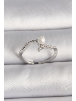 Paxteks Pirinç Gümüş Renk Zirkon Taşlı Ayarlanabilir Yüzük