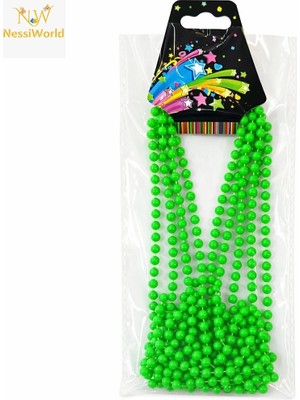 Belle Fusion Mey Ithalat® Neon Yeşil Boncuk Kolye 80 cm – Retro 80’ler 90’lar Parti Aksesuarı