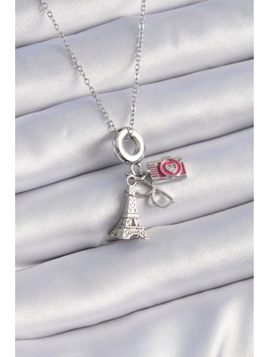 Paxteks 316L Çelik Gümüş Renk Eyfel Kule Fotoğraf Makinesi Model Charm Kadın Kolye