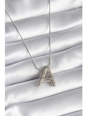 Belle Fusion Mey Ithalat® 316L Çelik Gümüş Renk Bubble "a" Harf Model Kadın Kolye