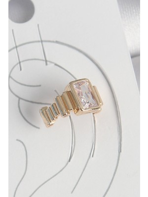 Paxteks Pirinç Gold Renk Kare Zirkon Taşlı Kadın Kıkırdak Küpe