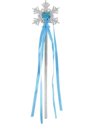 Belle Fusion Mey Ithalat® Kar Taneli Mavi Kalp Taşlı Saten Kurdeleli Karlar Ülkesi Elsa Asası Sopası 34CM