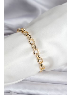 Paxteks 14K Gold Renk Kaplama Lazerli Zincir Model cm Kadın Bileklik