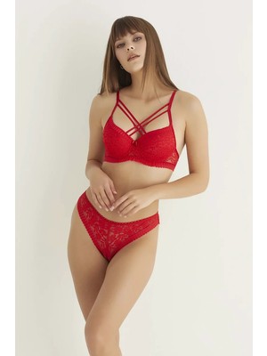 Die Grup Kırmızı Destekli Çift Çapraz Dantelli Sütyen Takımı 4307
