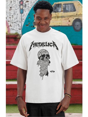 Sevbano Metallica Rock Metal Müzik Grubu Ön Baskılı Unisex Oversize Tişört