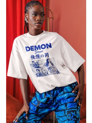 Sevbano Demon Slayer Anime Ön Baskılı Unisex Oversize Tişört