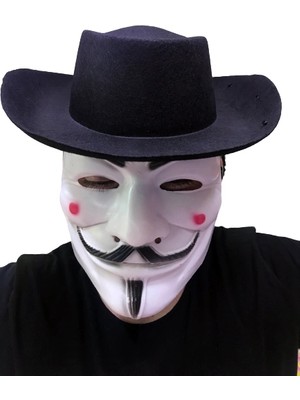 Ttt Siyah Renkli Delikli Çocuk Boy Vendetta Şapkası ve Vendetta Maskesi