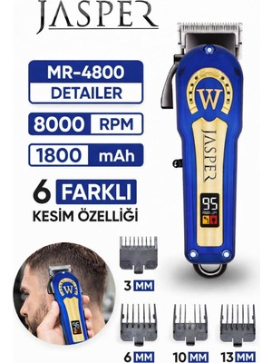 Jasper JPR-4800 Mavi Profesyonel Tıraş Makinesi 6 Farklı Kesim Özelliği Saç-Sakal Kesim