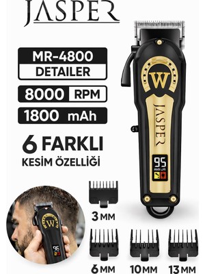 Jasper JPR-4800 Siyah Profesyonel Tıraş Makinesi 6 Farklı Kesim Özelliği Saç-Sakal Kesim