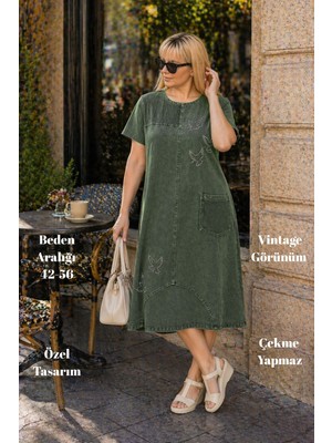 XCEDY Cedy Denım - Kadın Büyük Beden Taş Detaylı Rahat Kalıp Günlük Elbise