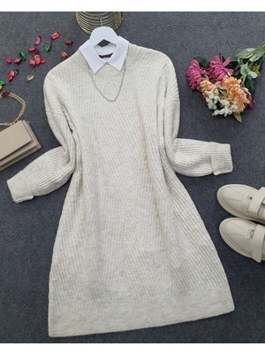 Moda Morfo Bisiklet Yaka Baklava Desen Triko Kazak -Taş