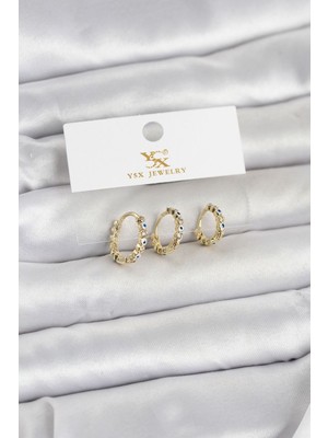 Epilons Pirinç Gold Renk Nazarlı Model 3'lü Kadın Küpe - TJ-BKP11711
