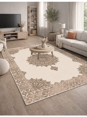 Lioara Home Klasik Modern Dijital Baskı Halı |  Yıkanabilir Kaymaz Taban Salon & Yatak Odası Halısı