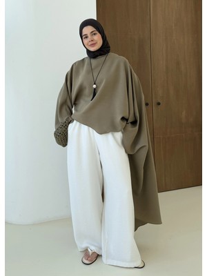 Moda Aksa 7147 Arabik Asimetrik Üst Zeytin