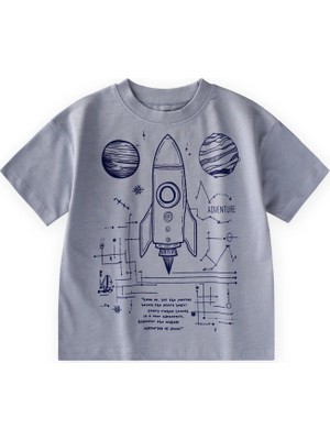 Cigit Roket Baskılı T-Shirt 2-12 Yaş Pastel Mavi