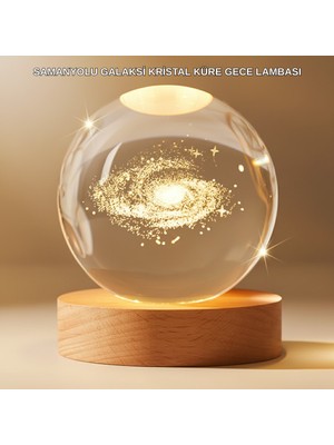 LTG Nova Gün Işığı Led’li 3D Kristal Galaksi Küre Ahşap Tabanlı Dekoratif Lamba