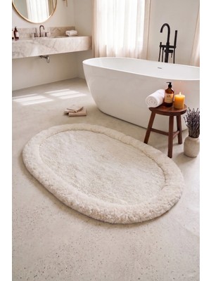Chalevienne Riviera %100 Pamuk, El Dokuması Banyo Paspası Ekru 70X110