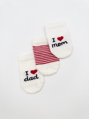 Karamila 3’lü Bebek Patik Çorap / Yenidoğan Mom Dad Çorap Organik Penye