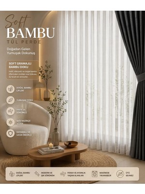 Tül Shop Yeni Sezon Soft Bambu Model Tül Perde Kırışmaz 1/2 Seyrek Pileli Modern-Şık Tasarım