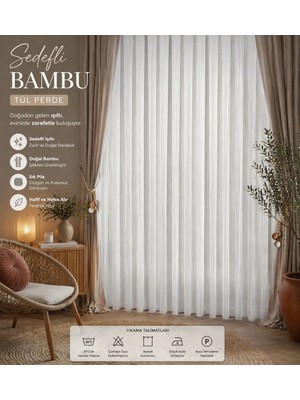 Tül Shop Ütü Istemez Sedefli Lüx Bambu Model Tül Perde 1/2 Seyrek Pileli Modern-Şık Özel Ölçü