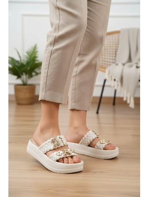 Enoch Kadın Örgü Bantlı Aksesuar Detaylı Konforlu Platform Terlik