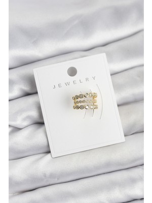 Poyraz Market Gold Renk Zirkon Taşlı Pirinç Kıkırdak Earcuff Küpe