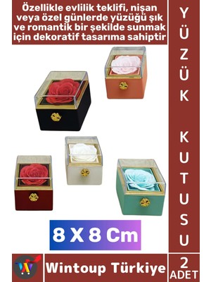 Wintoup #takıkutusu Evli Çift Sevgililer Günü Yıldönümü Evlilik Nişan Romantik Kare Gül Yüzük Kutusu 2 Adet