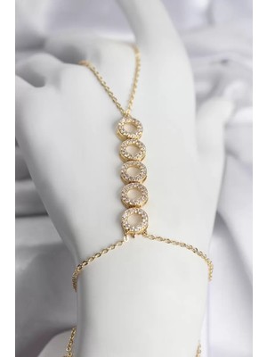 LTG Nova Pirinç Gold Renk Zirkon Taşlı Sıralı Halka Model Kadın Şahmeran - TJ-SN763