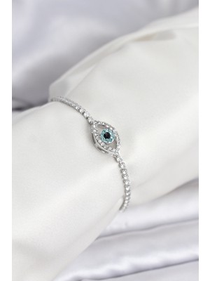 Poyraz Market Göz Model Zirkon Taşlı Gümüş Renk Asansörlü Su Yolu Bileklik