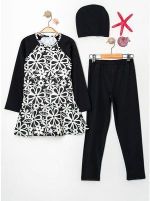 Beniizle Çiçek Desenli Boneli Taytlı Kız Çocuk Mayo 3'lü Set