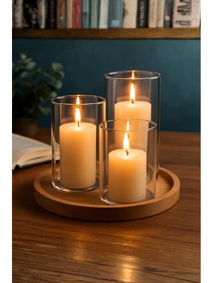 Özgürce Şık 3’lü Cam Vazo ve Mumluk Seti, Modern Dekoratif Tasarım