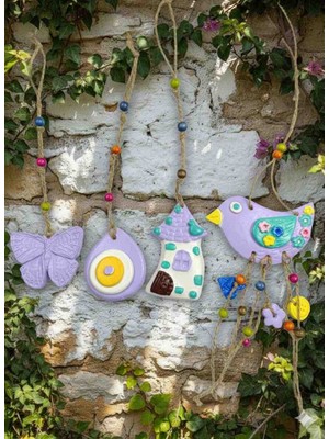 Dekoratif Kuş Bahçe Balkon Duvar Dekoru -Kuş, Ev, Nazar Boncuğu,kelebek 4'lü Set
