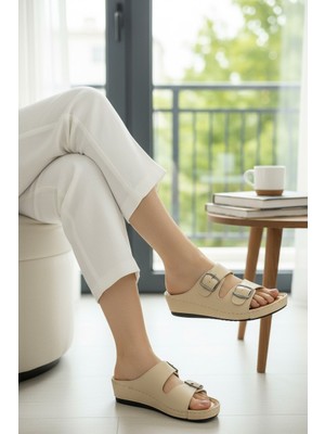 Enoch Kadın Toka Detaylı Çift Bantlı Anatomik Konfor Günlük Terlik