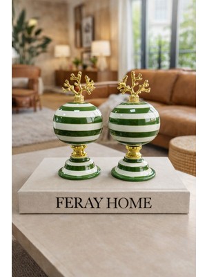 Özgürce Yeşil Zebra Küre Dekoratif Obje, Şık ve Modern Ev Aksesuarı (2'li)