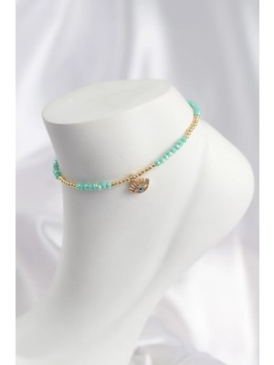 Inure Jewelry Su Yeşili Renk Boncuklu Nazarlı Göz Figürlü Halhal