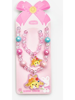 Le Mabelle Pembe Pompomourin Figürlü Kız Çocuk Kolye ve Bileklik Set