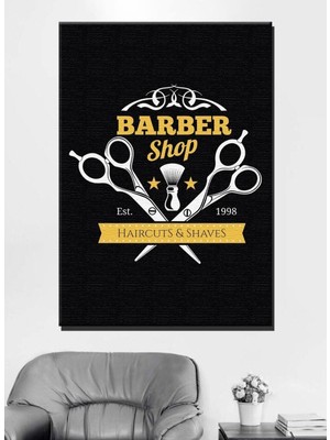 Özgürce Modern Erkek Berber Kanvas Tablo, Siyah ve Sarı Renkli Dekoratif Tasarım