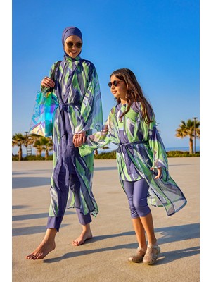Marina Kız Çocuk Desenli Yazlık Kimono Hafif, Plaj Kombinine Uygun CP2503