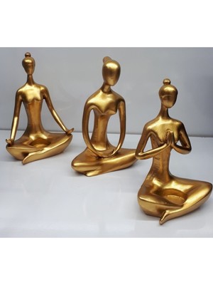 Özgürce Şık Üçlü Yoga Figürlü Tealight Dekoratif Set, Zarif Hediye Alternatifi