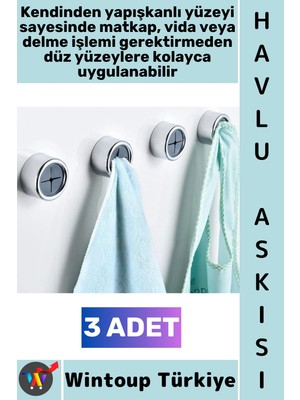 Wintoup #askı Montajsız Kendinden Yapışkanlı Kaydırmaz Mutfak Banyo Balkon Bez Lif Küçük Aksesuar Krom Kaplama Şık Estetik Pratik Tak Çıkar Havlu Askısı 3 Adet