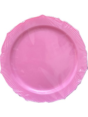 Omeyva Davet Parti Sunum Doğum Günü Pembe Renkli Sert Plastik Mika Tabak - 26 Cm. - 6 Adetlik Paket