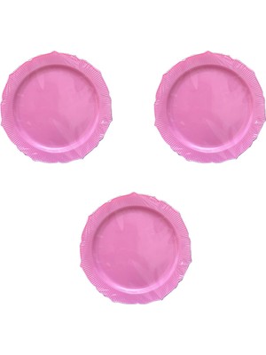 Omeyva Davet Parti Sunum Doğum Günü Pembe Renkli Sert Plastik Mika Tabak -26 cm - 6 Adetlik 3 Paket