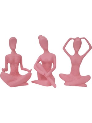 Özgürce Şık Pembe Yogacı Kadın Ev Dekorasyon Üçlü Seti