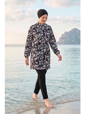 Haliç Mayo Desenli Tam Kapalı Tesettür Mayo 08 SIYAH10