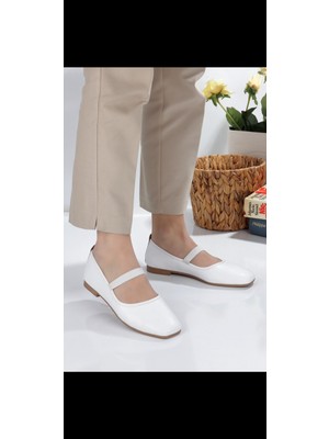 No 35 Moda Lastikli Babet Ayakkabı Beyaz 39