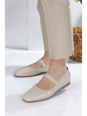 No 35 Moda Lastikli Babet Ayakkabı Açık Bej 39