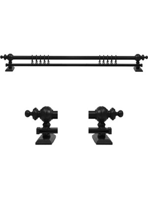 Özgürce Siyah Tek Raylı Ahşap Rustik Perde Askısı ve Alüminyum Boru 150 cm