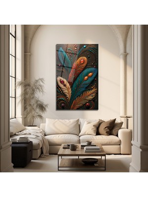 Özgürce Tüy Desenli Cam Tablo, Modern Dekoratif Duvar Aksesuarı